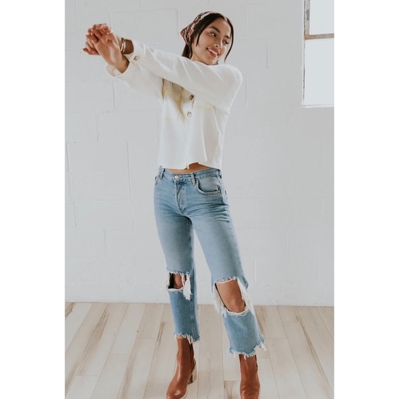 Free People Maggie Mid Rise Straight Leg Jeans Light Stone Wash - Picture 4 of 14